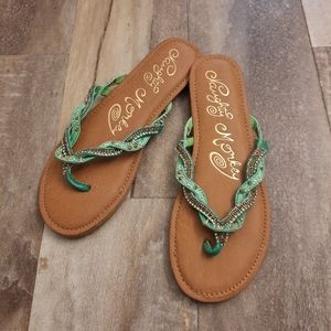 Naughty Monkey Green Studded Sandals 9.5